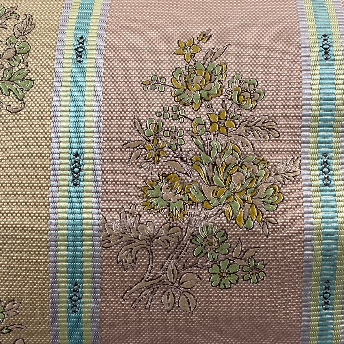 名古屋帶 秀品級 松樹葉仕立 雙層 八寸名古屋帶 紬織織 枝花紋 條紋 粉紅 純蠶絲