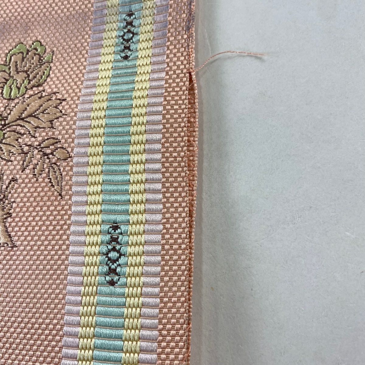 名古屋帶 秀品級 松樹葉仕立 雙層 八寸名古屋帶 紬織織 枝花紋 條紋 粉紅 純蠶絲