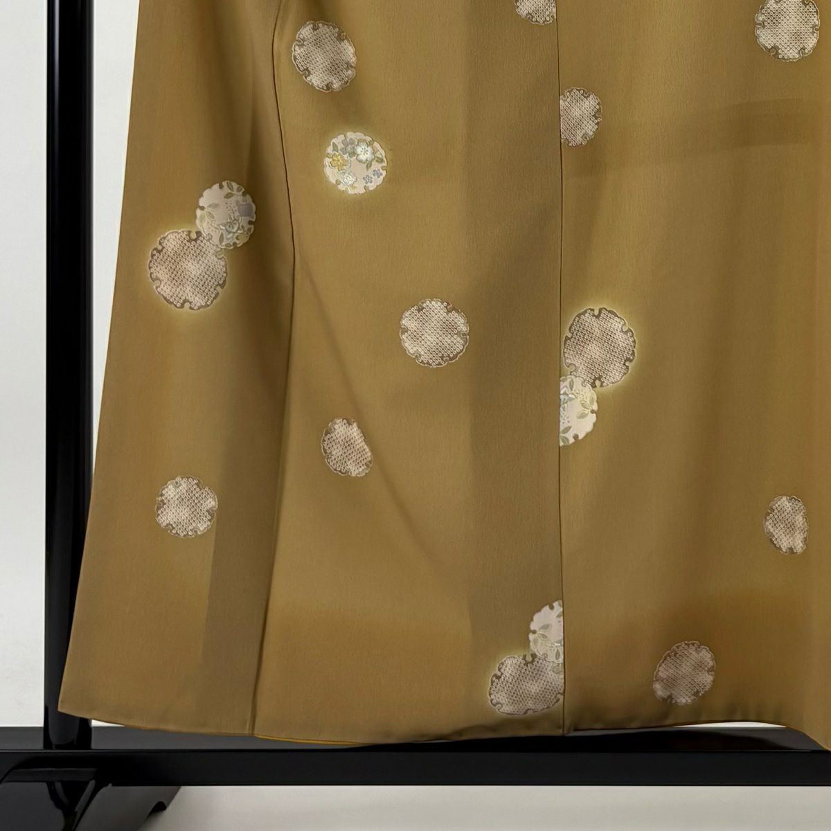 小紋 身長157.5cm 袖長66cm M 雙層 雪輪 草花紋紋 漸層 山吹茶 化纖 優品級