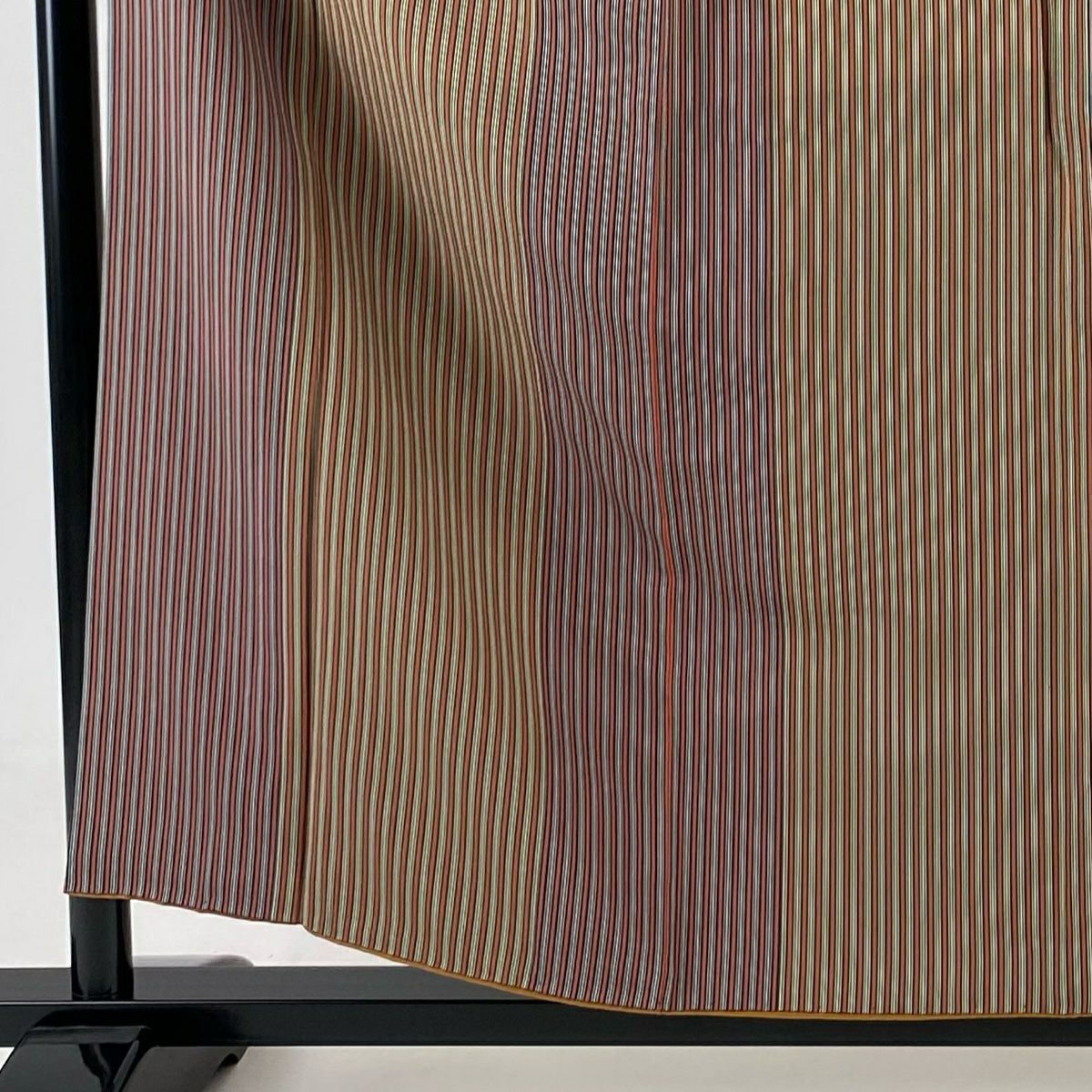 小紋 身長156cm 袖長62cm S 雙層 縱條紋 染分 茶綠 純蠶絲 美品 優品級