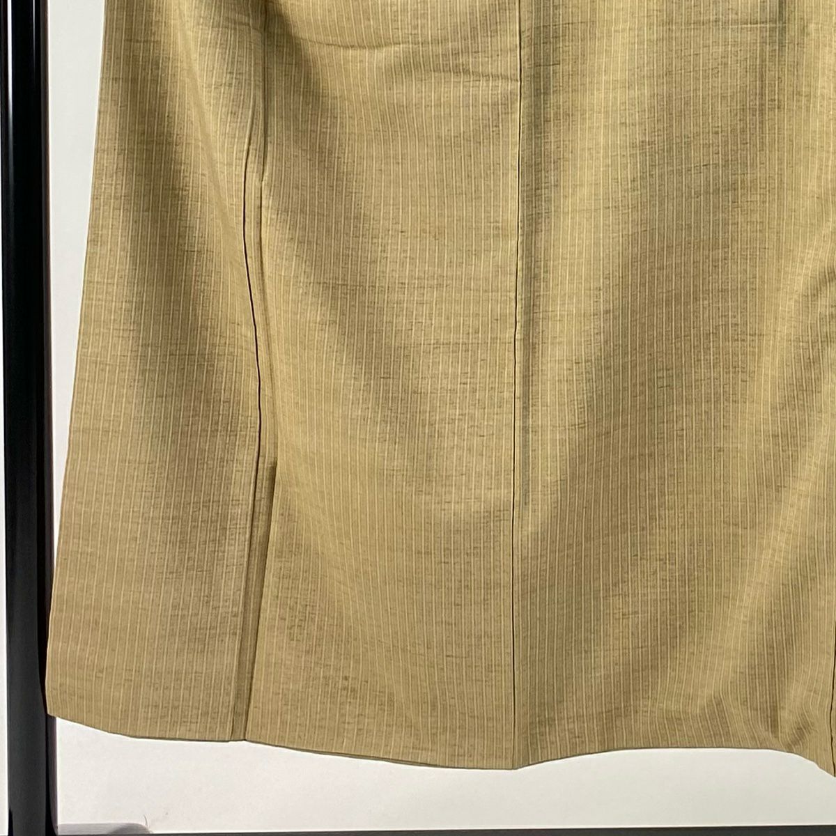 小紋 身長150.5cm 袖長63.5cm S 雙層 紬織織 垂直條紋 茶綠 純蠶絲 美品 優品級