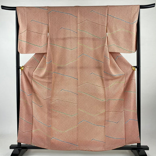 小紋 身長159cm 袖長65.5cm M 雙層 幾何學圖案 朱 純蠶絲 優品級