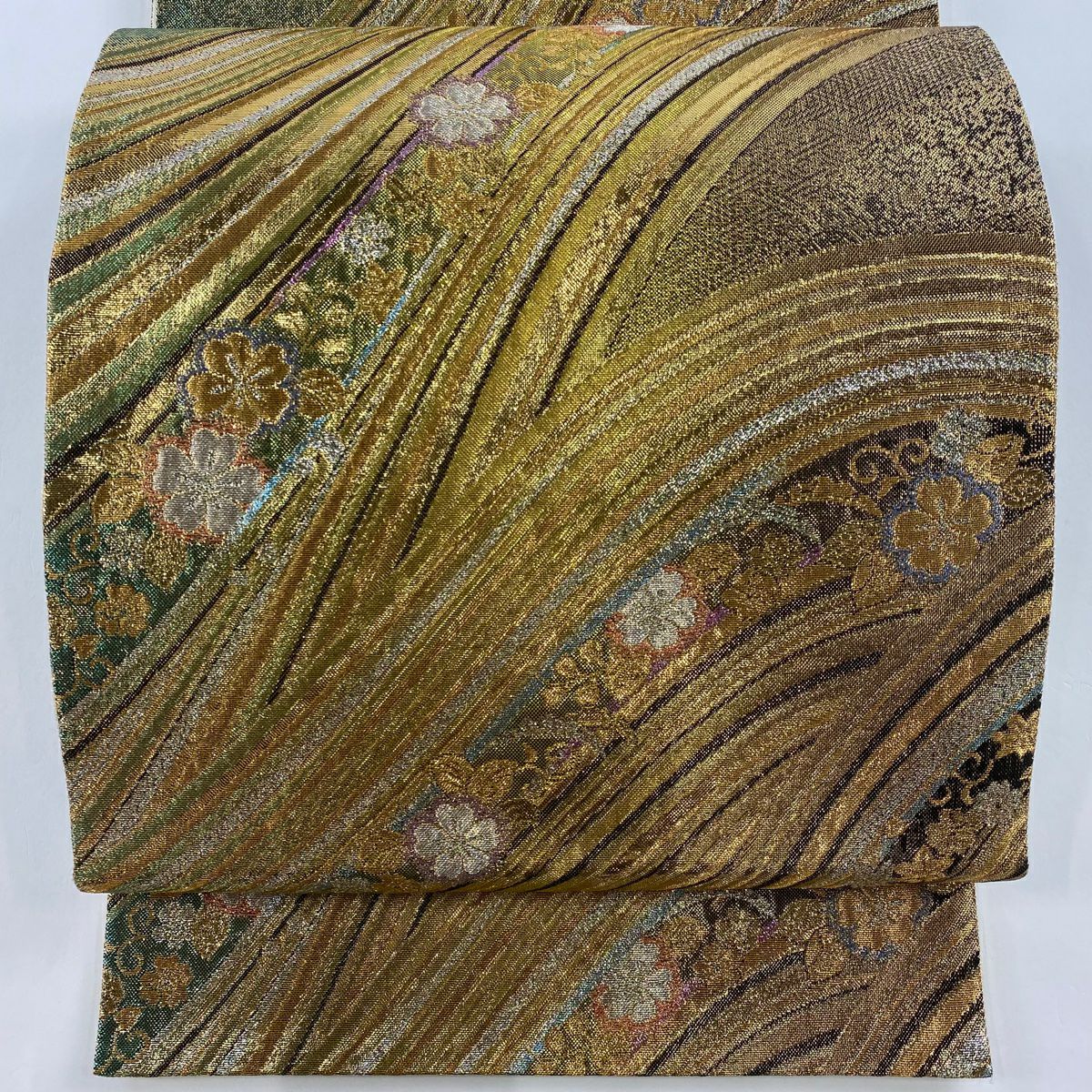 袋帶 美品 秀品級 櫻花 波 金銀線 金金箔 金色 六通 純蠶絲