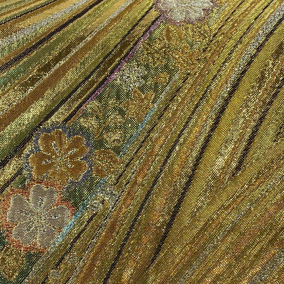 袋帶 美品 秀品級 櫻花 波 金銀線 金金箔 金色 六通 純蠶絲