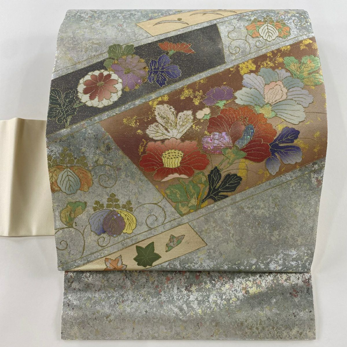 名古屋帶 秀品級 草花紋 桐 螺鈿金金箔金銀彩 純蠶絲