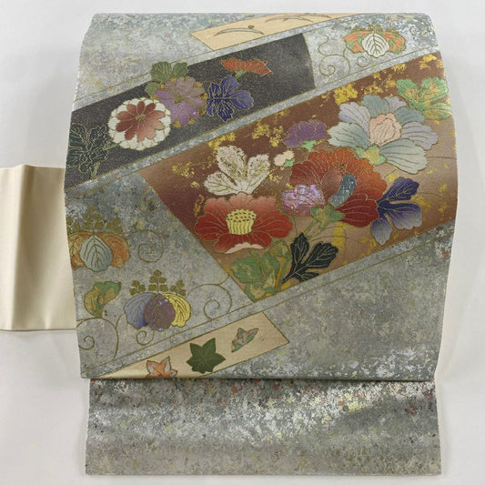 名古屋帶 秀品級 草花紋 桐 螺鈿金金箔金銀彩 純蠶絲