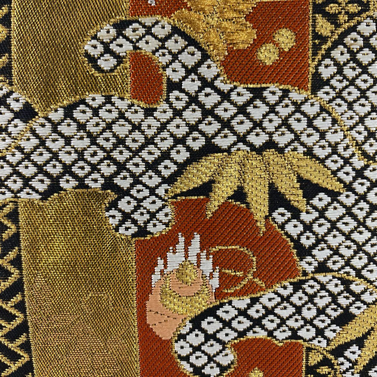 袋帶 美品 秀品級 寶盡くし 瀑布 金絲 金金箔 金色 六通 純蠶絲