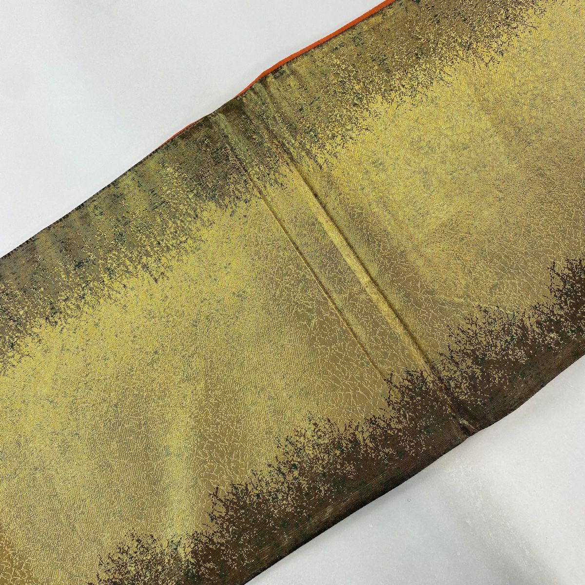 袋帶 美品 秀品級 草花紋紋 鼓 金絲 金金箔 金色 六通 純蠶絲