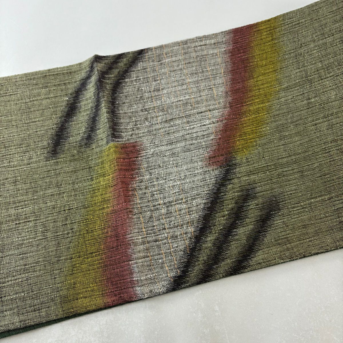 袋帶 美品 秀品級 幾何學 金金箔 灰綠 お太鼓圖案 純蠶絲