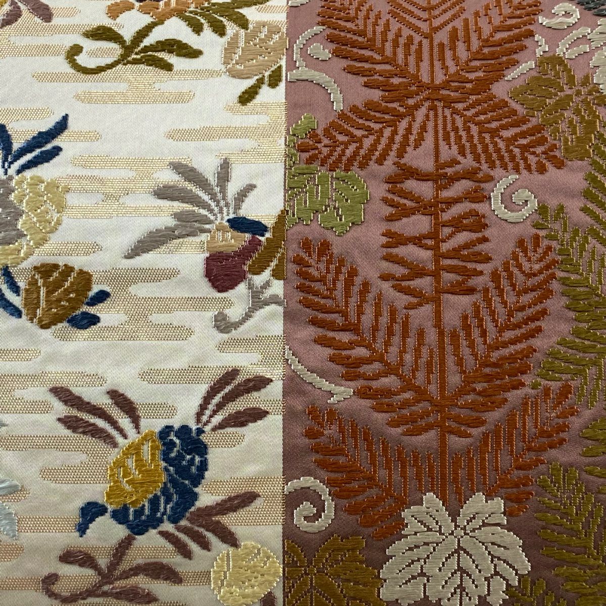 袋帶 秀品級 若松樹 松樹笠 金金箔 刺繡 米色 六通 純蠶絲