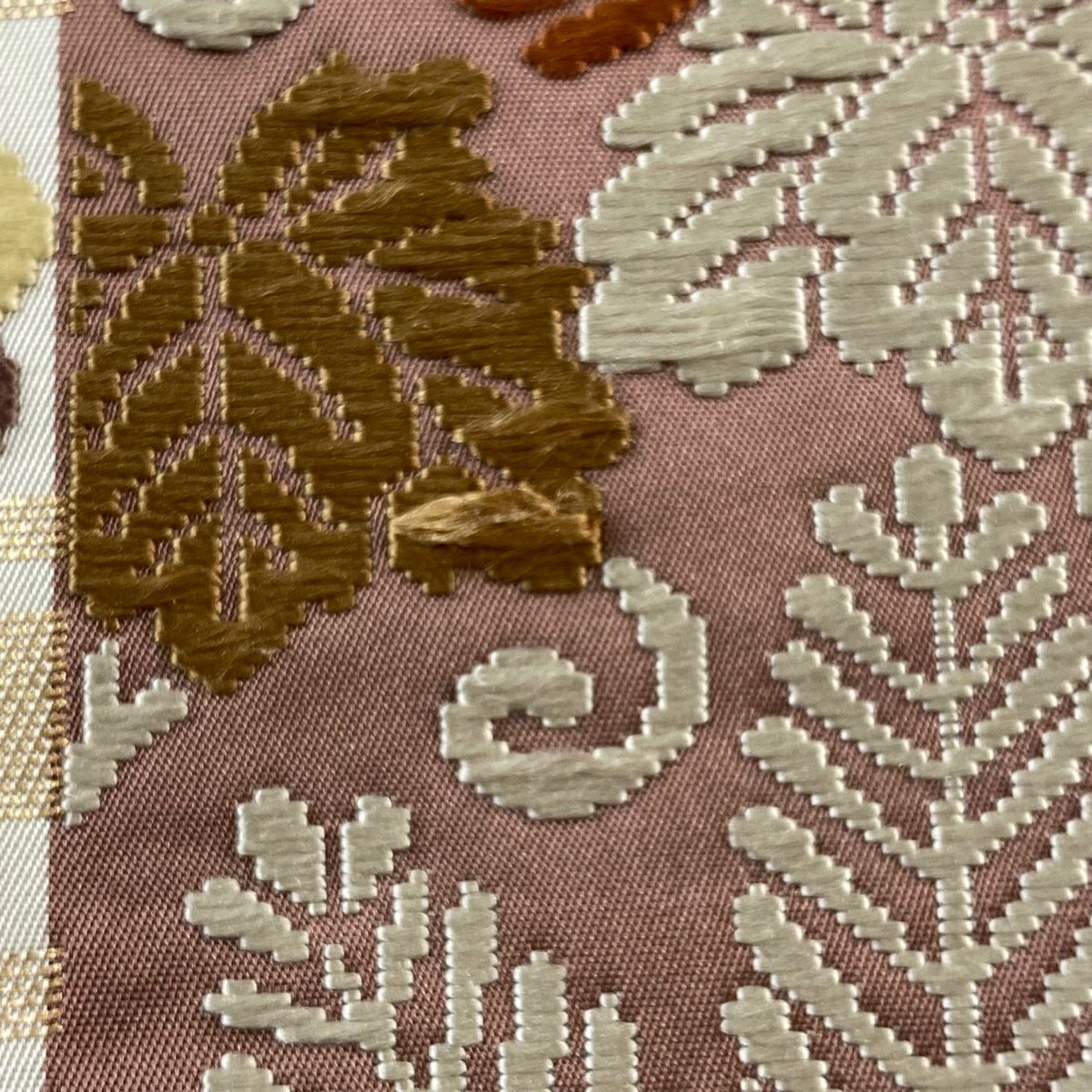 袋帶 秀品級 若松樹 松樹笠 金金箔 刺繡 米色 六通 純蠶絲