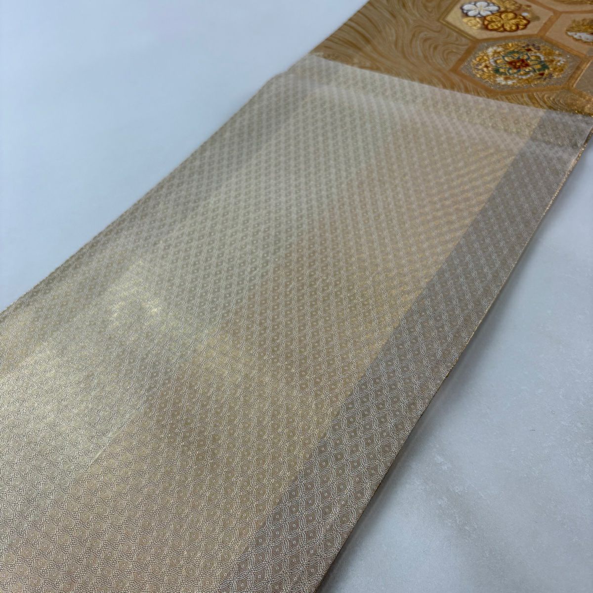 袋帶 美品 秀品級 龜甲 華紋 金絲 金金箔 金 六通 純蠶絲