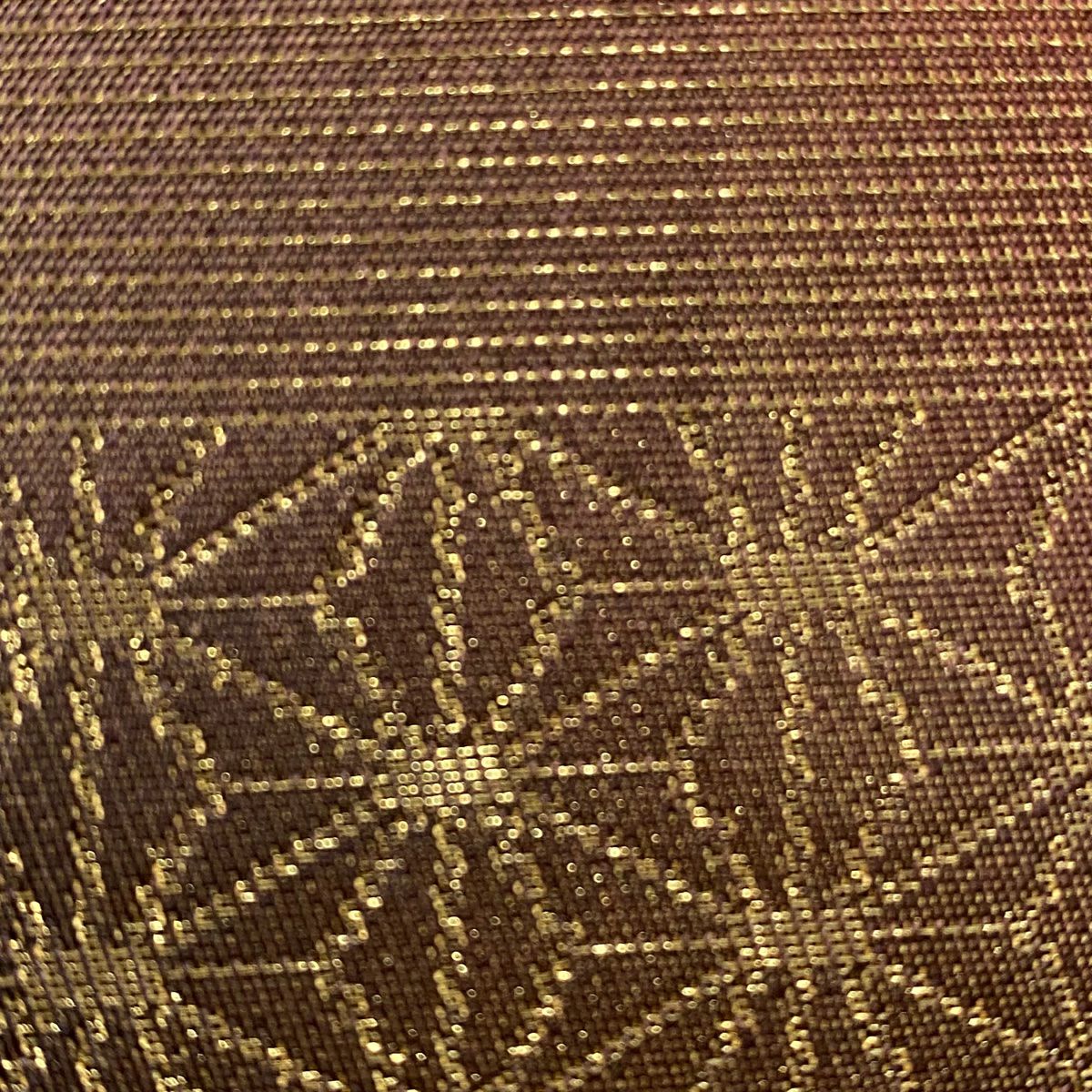 袋帶 美品 秀品級 二代目清次郎 落款あり 段縞 麻葉 金絲 紅茶 全通 純蠶絲
