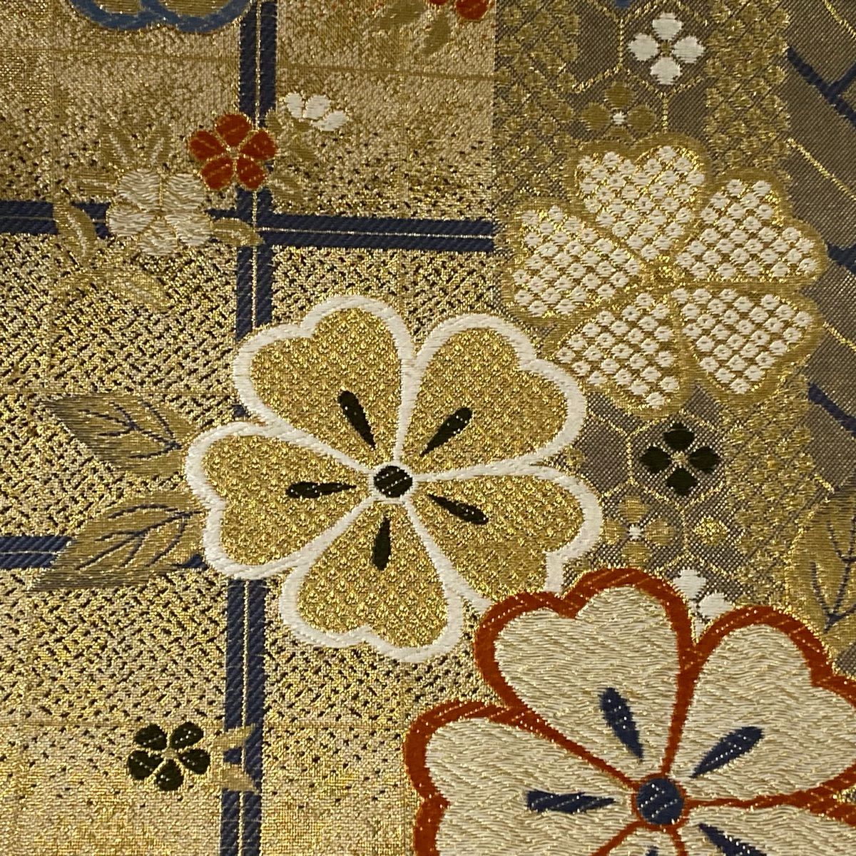 袋帶 美品 秀品級 櫻花 秋草 金絲 金金箔 金 六通 純蠶絲