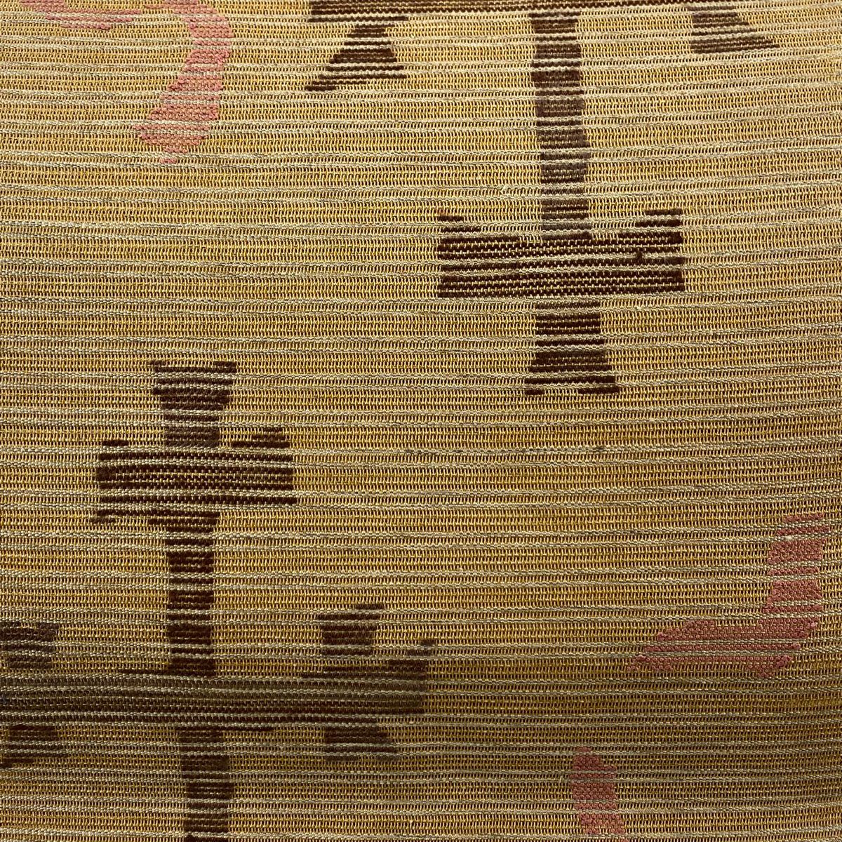 名古屋帶 美品 優品級 夏帶 八寸名古屋帶 松樹葉仕立 幾何學圖案 薄黃土 純蠶絲