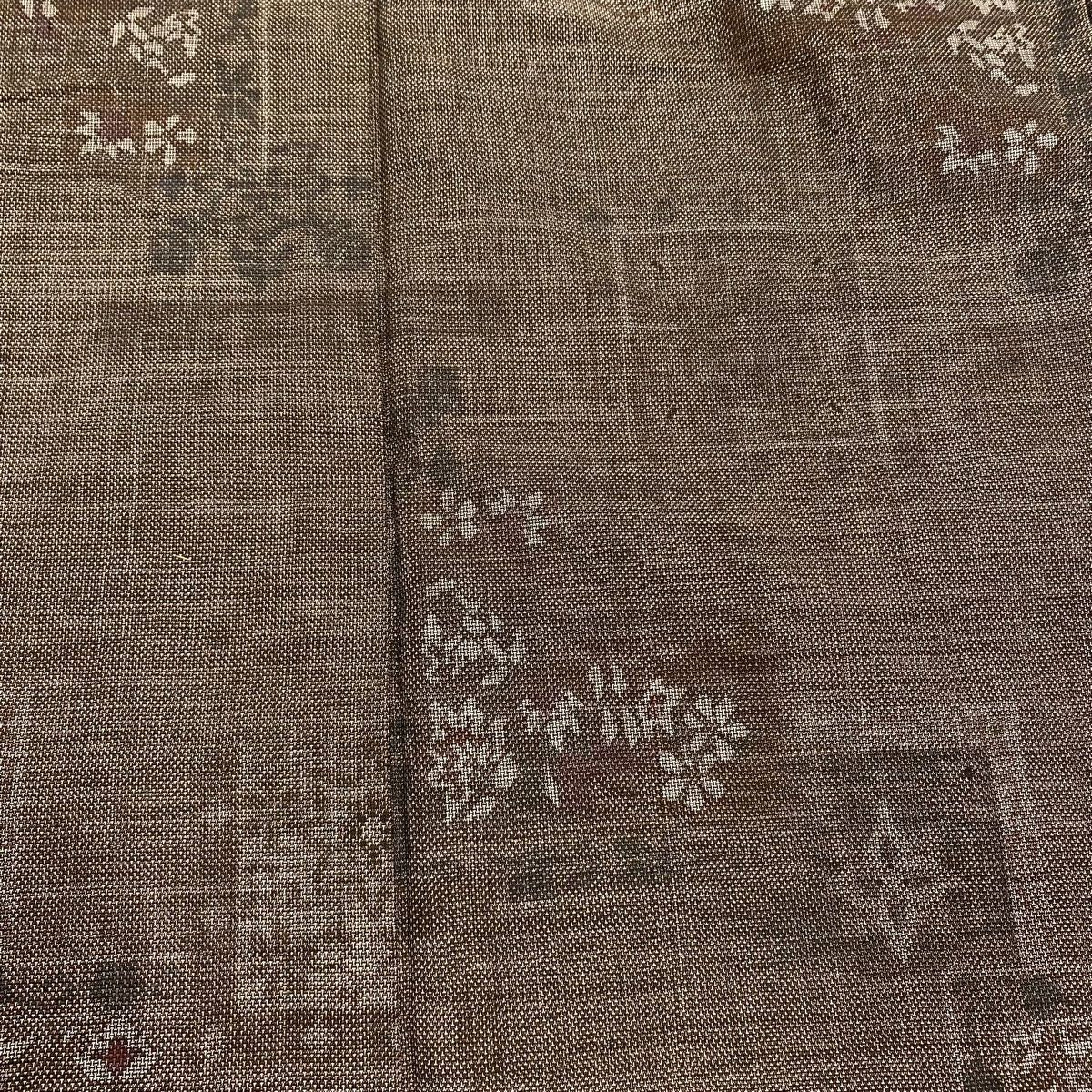 紬織 身長154.5cm 袖長62cm S 雙層 草花紋紋 焦茶 純蠶絲 秀品級