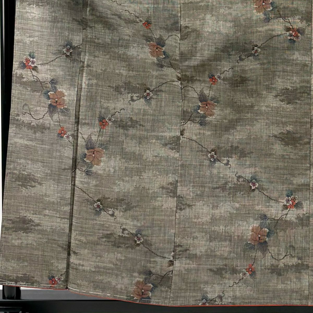 紬織 身長159.5cm 袖長65cm M 雙層 草花紋紋 霞 焦茶 純蠶絲 美品 秀品級