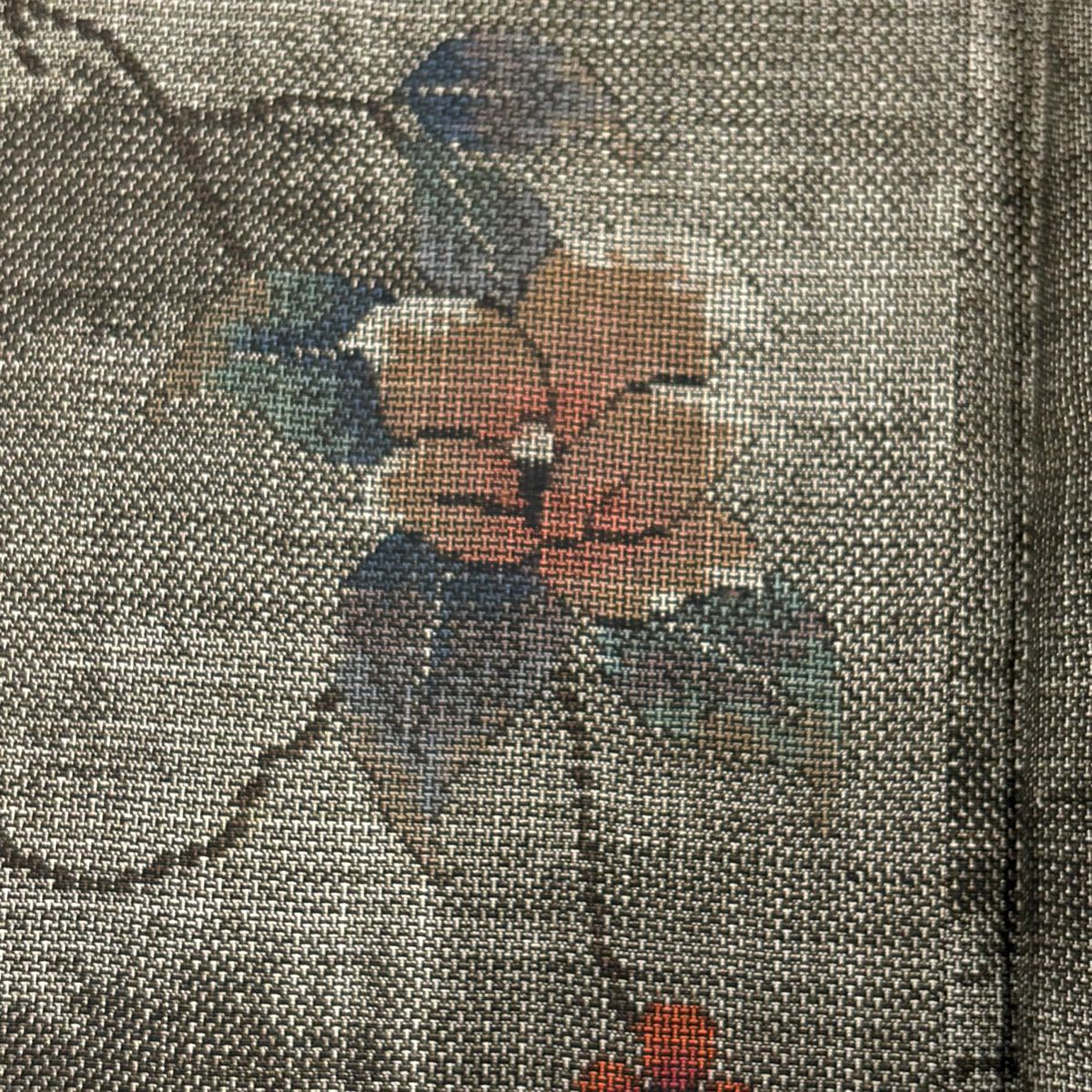 紬織 身長159.5cm 袖長65cm M 雙層 草花紋紋 霞 焦茶 純蠶絲 美品 秀品級