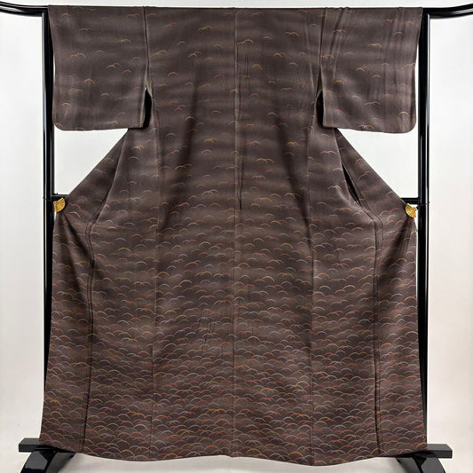 付下 身長162.5cm 袖長62cm S 雙層 芝霞 金銀彩 茶紫 純蠶絲 優品級