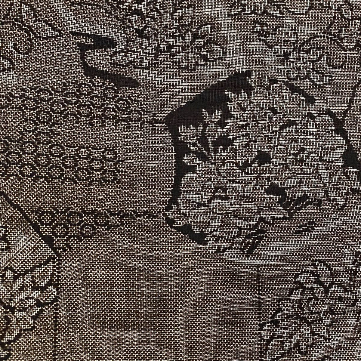 【美品】 紬織 身長157cm 袖長64cm M 雙層 花唐草紋 寄せ紋 焦茶 純蠶絲 秀品級