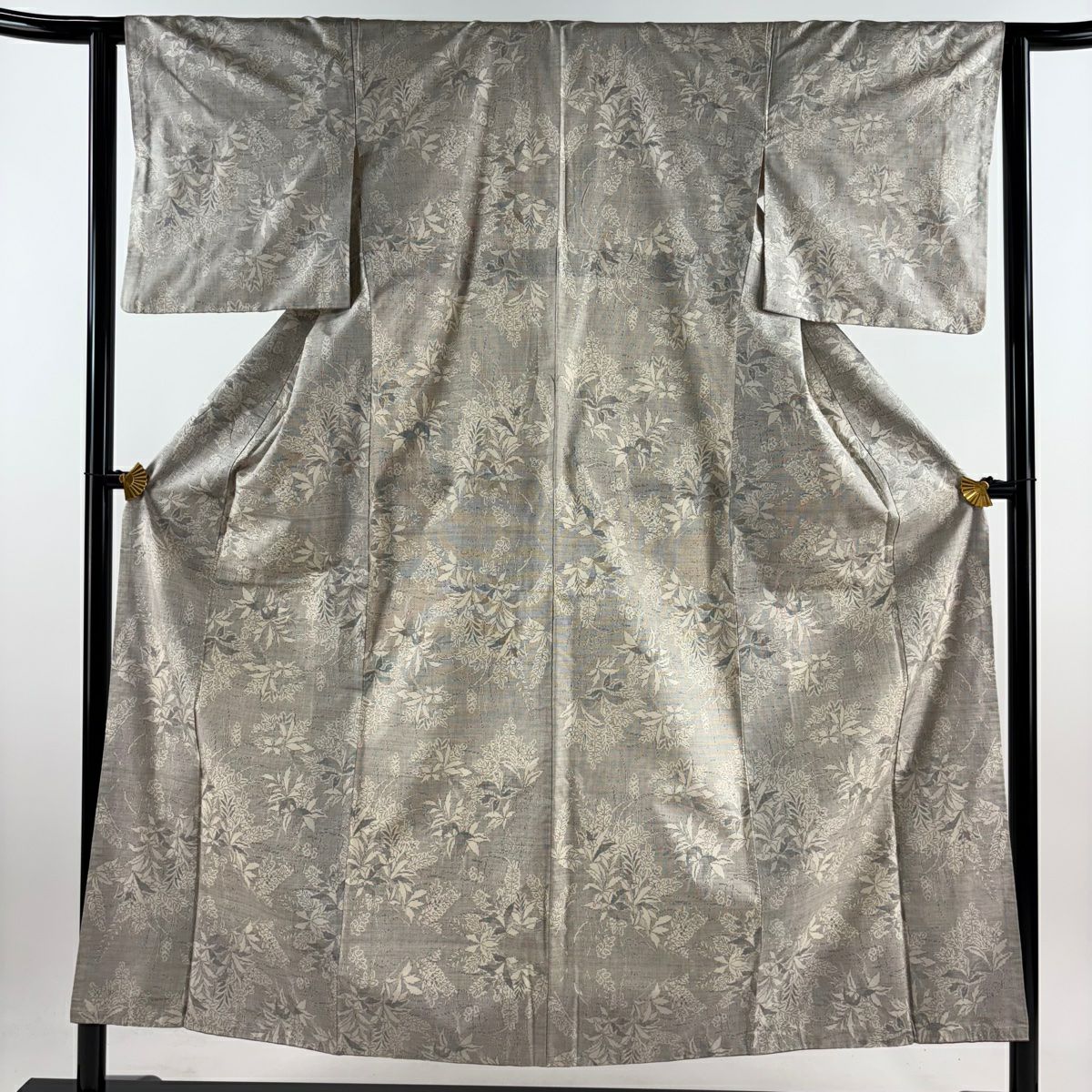 紬織織 身長152.5cm 袖長62cm S 雙層 草花紋紋 灰白 純蠶絲 秀品級