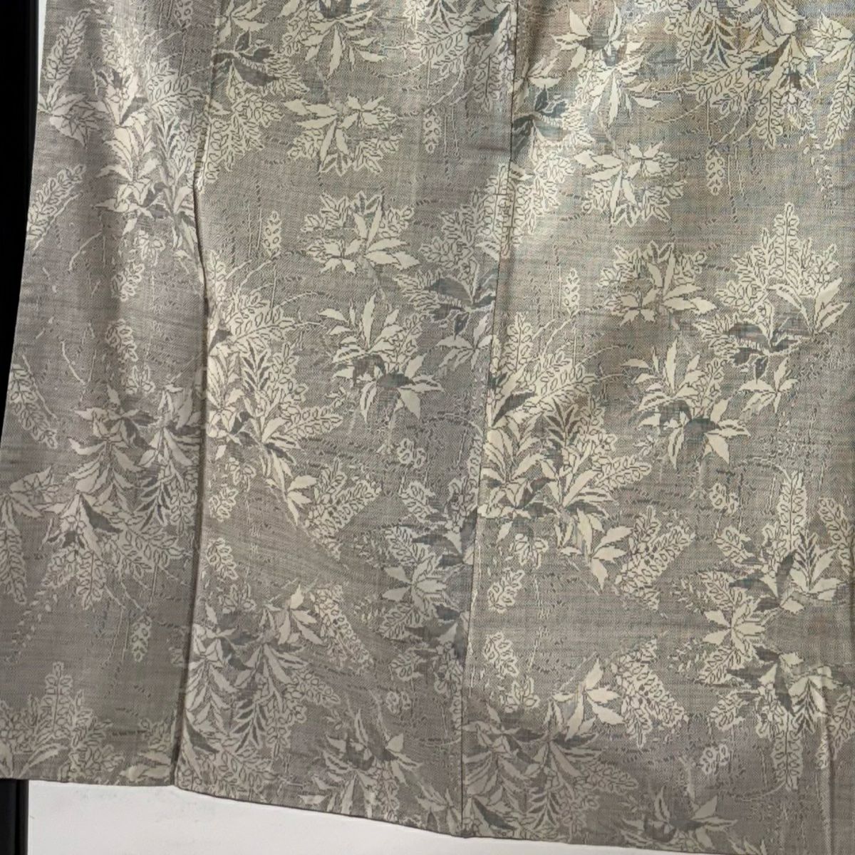紬織織 身長152.5cm 袖長62cm S 雙層 草花紋紋 灰白 純蠶絲 秀品級