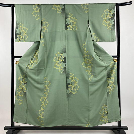 小紋 身長155cm 袖長62.5cm S 雙層 櫻花 金彩裝飾 淺綠 純蠶絲 優品級