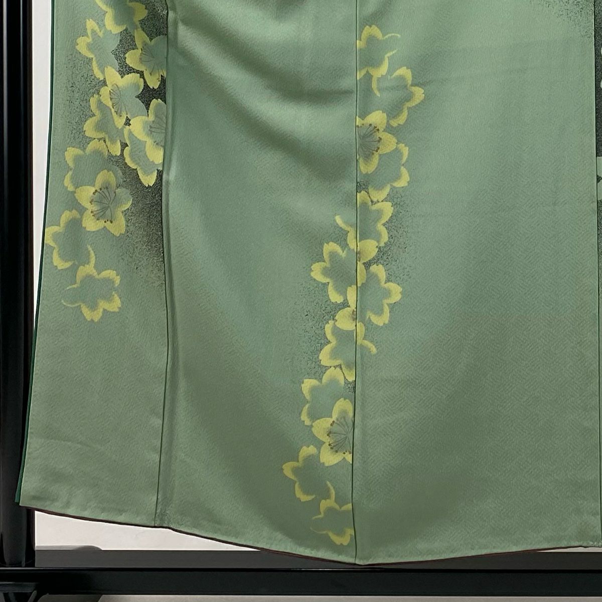 小紋 身長155cm 袖長62.5cm S 雙層 櫻花 金彩裝飾 淺綠 純蠶絲 優品級