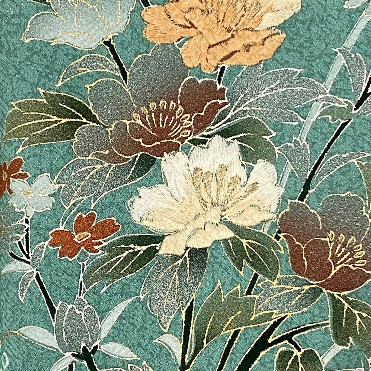 訪問服 身長156.5cm 袖長67cm M 雙層 草花紋紋 霞 絞染 金銀彩 淺綠 純蠶絲 秀品級