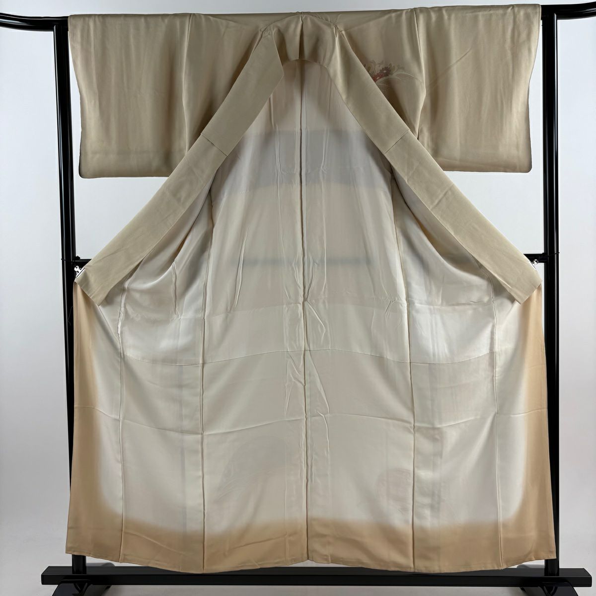 付下 身長156.5cm 袖長63.5cm S 雙層 草花紋紋 片輪車刺繡 漸層 米色 純蠶絲 優品級