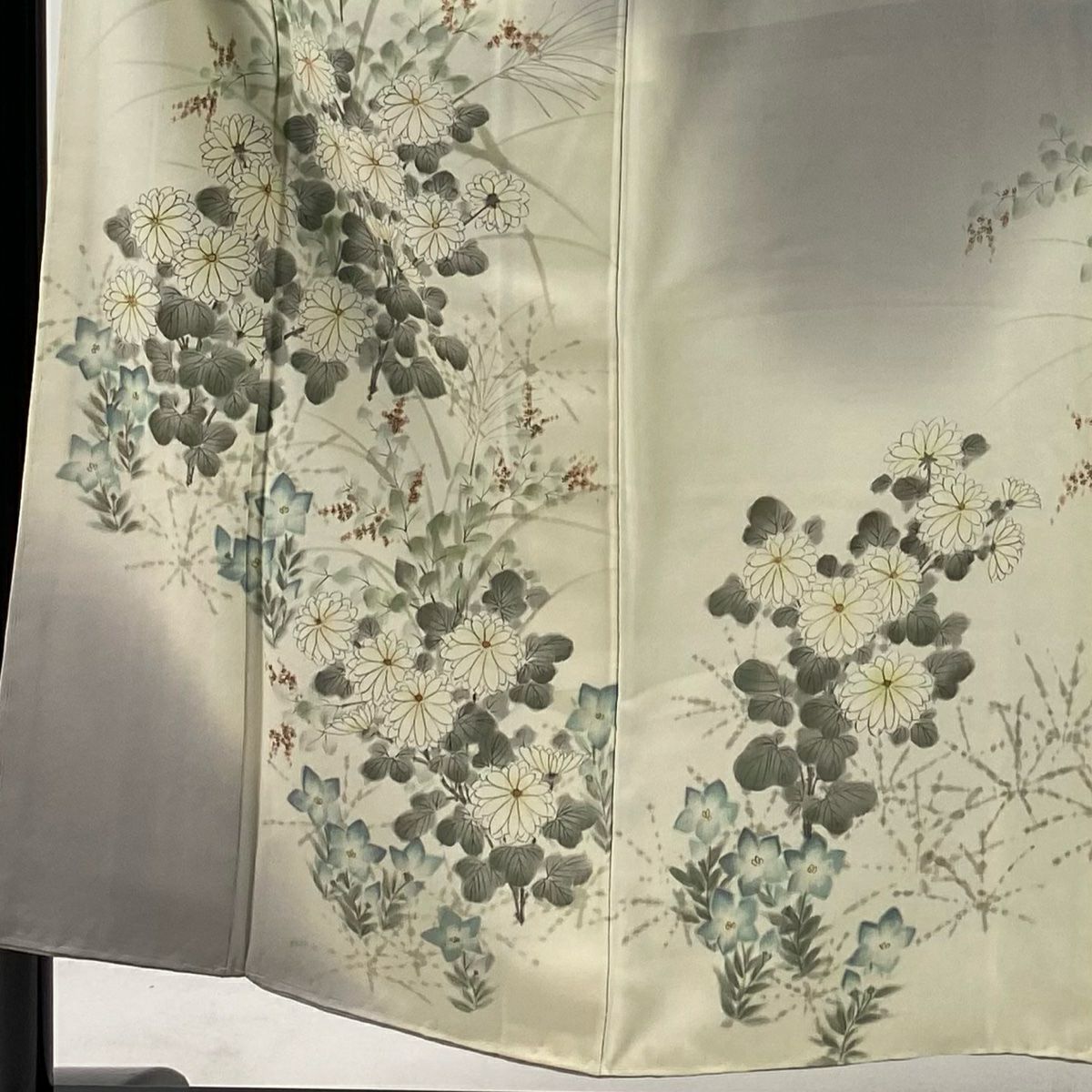 訪問服 身長152.5cm 袖長62.5cm S 雙層 菊花 桔梗 漸層 灰 純蠶絲 秀品級