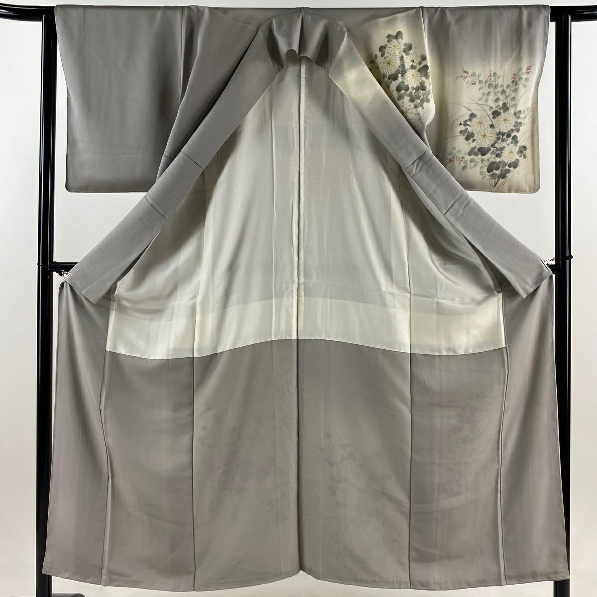 訪問服 身長152.5cm 袖長62.5cm S 雙層 菊花 桔梗 漸層 灰 純蠶絲 秀品級