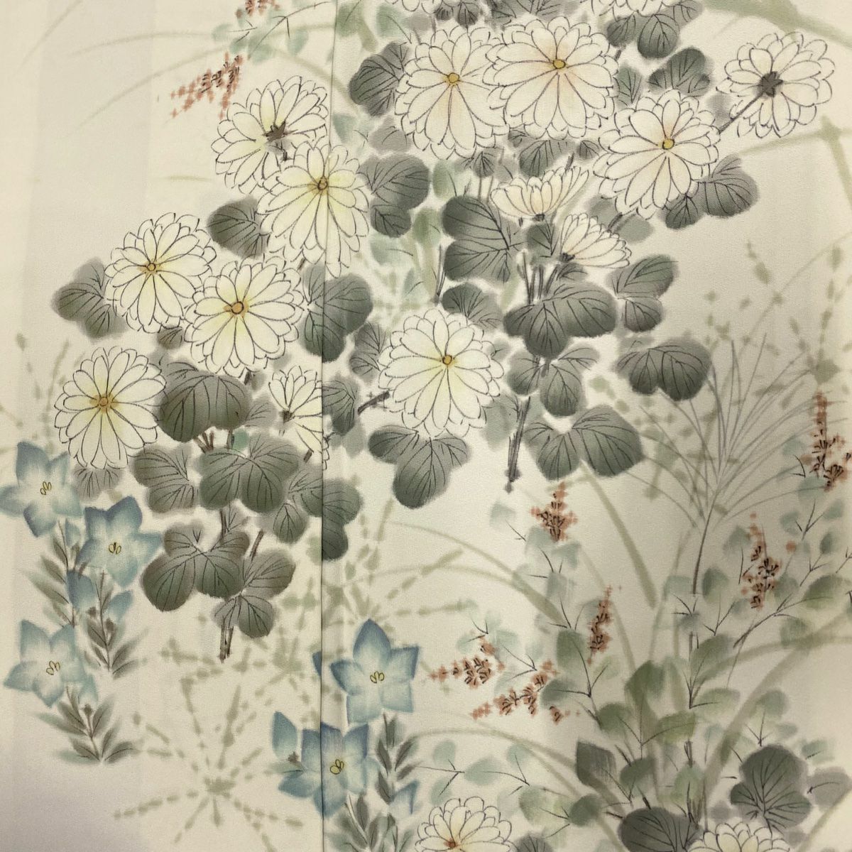 訪問服 身長152.5cm 袖長62.5cm S 雙層 菊花 桔梗 漸層 灰 純蠶絲 秀品級