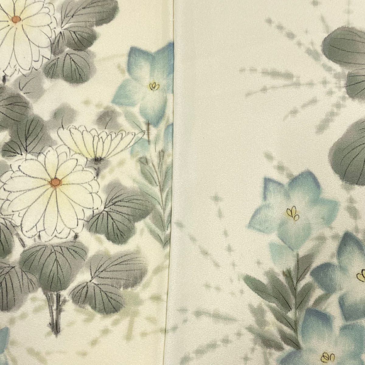 訪問服 身長152.5cm 袖長62.5cm S 雙層 菊花 桔梗 漸層 灰 純蠶絲 秀品級