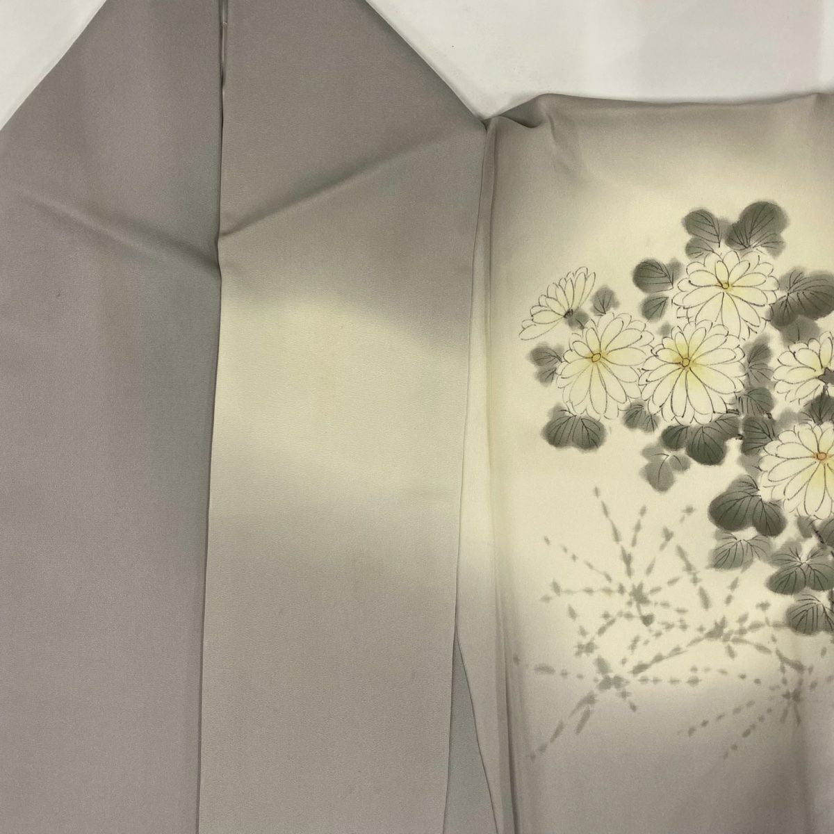 訪問服 身長152.5cm 袖長62.5cm S 雙層 菊花 桔梗 漸層 灰 純蠶絲 秀品級