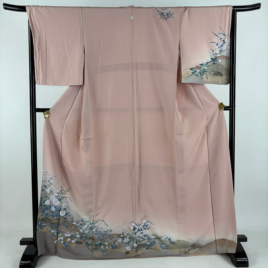 訪問服 身長169cm 袖長67.5cm L 雙層 草花紋紋 川 金銀彩 漸層 粉紅 純蠶絲 優品級 一個紋
