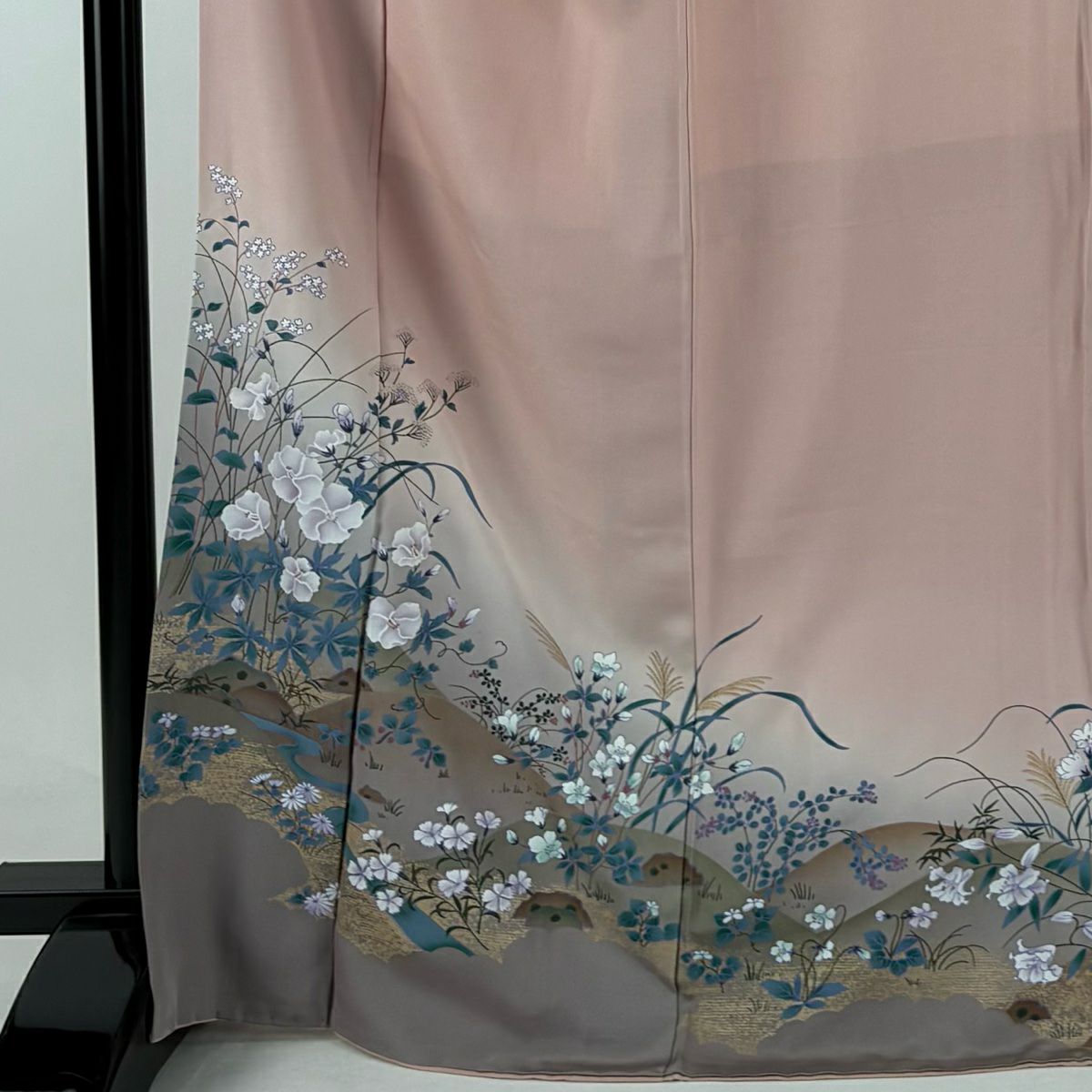 訪問服 身長169cm 袖長67.5cm L 雙層 草花紋紋 川 金銀彩 漸層 粉紅 純蠶絲 優品級 一個紋