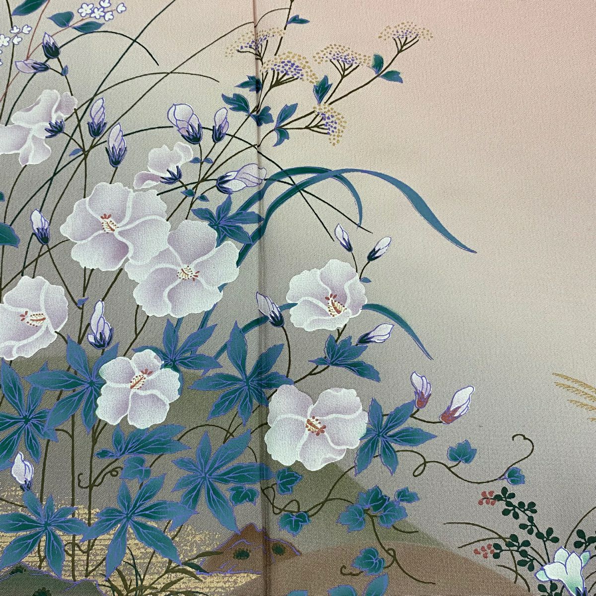 訪問服 身長169cm 袖長67.5cm L 雙層 草花紋紋 川 金銀彩 漸層 粉紅 純蠶絲 優品級 一個紋