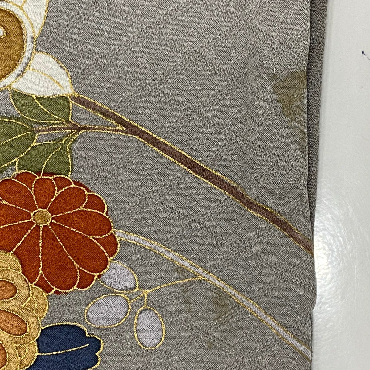 訪問服 身長163cm 袖長67cm M 雙層 菊花 花紋 金絲 金銀彩 灰 純蠶絲 秀品級