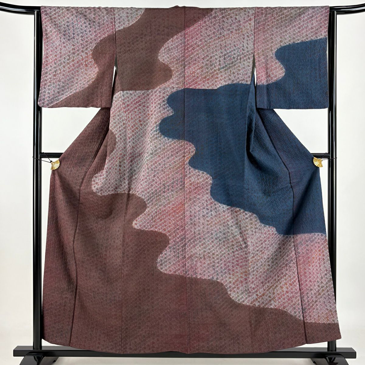 【庫存清倉】訪問服 身長157cm 袖長64cm M 雙層 紬織織 霞 斜紋 絞染 小豆 純蠶絲 名品級