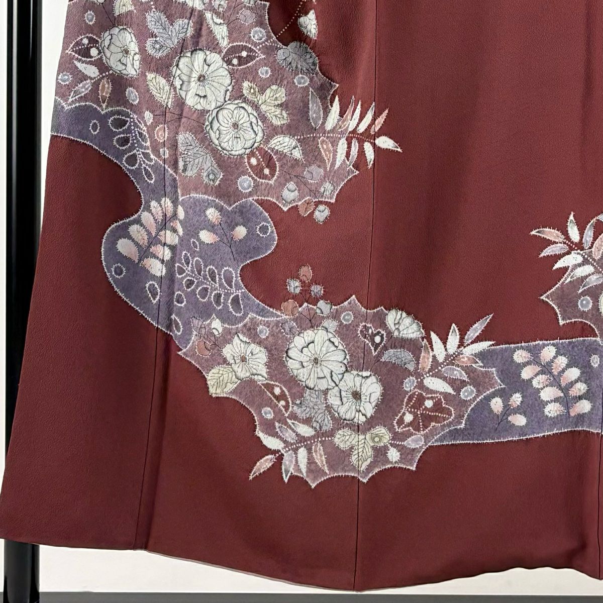 【庫存清倉】訪問服 身長152.5cm 袖長64cm M 雙層 辻花染 縮緬 小豆 純蠶絲 名品級