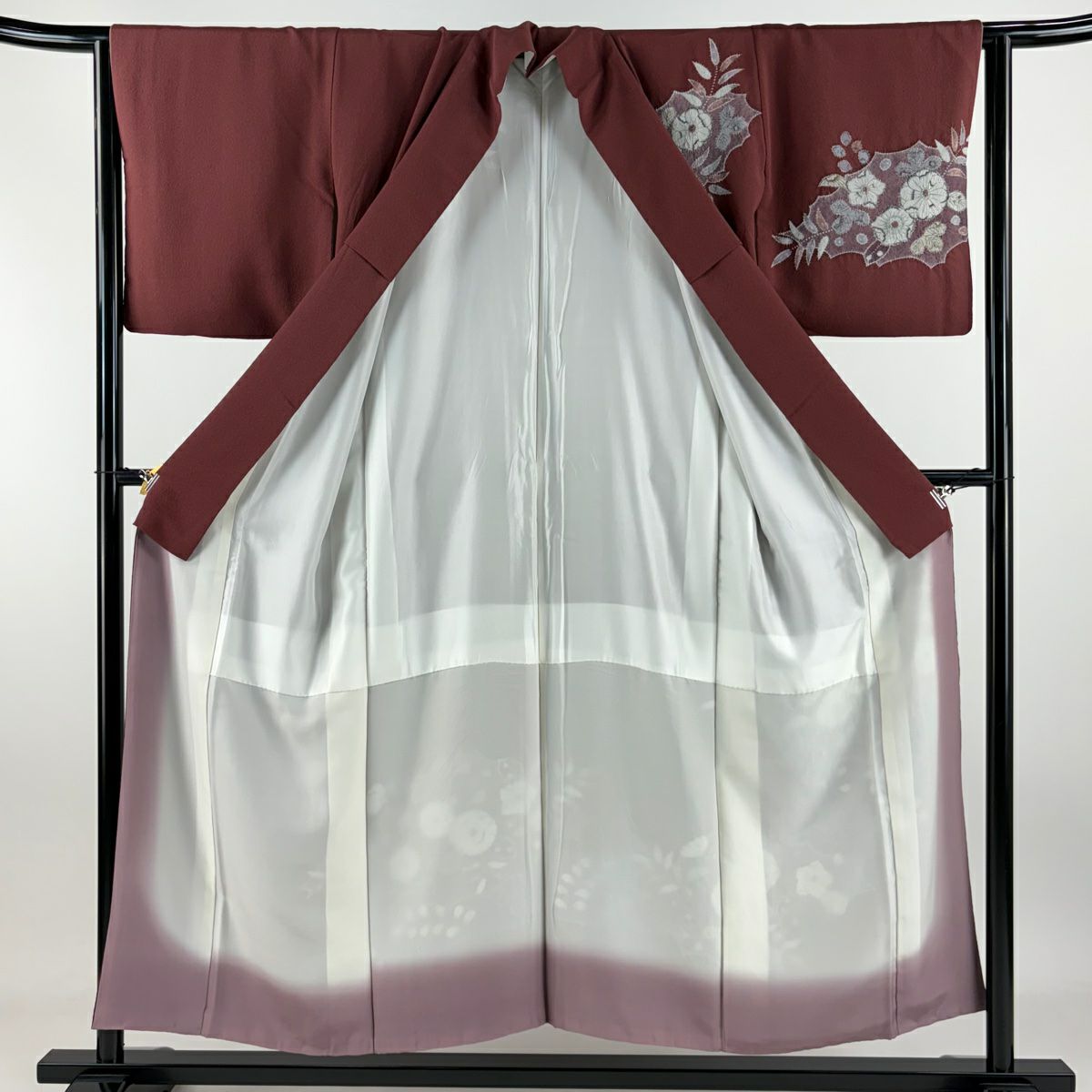 【庫存清倉】訪問服 身長152.5cm 袖長64cm M 雙層 辻花染 縮緬 小豆 純蠶絲 名品級