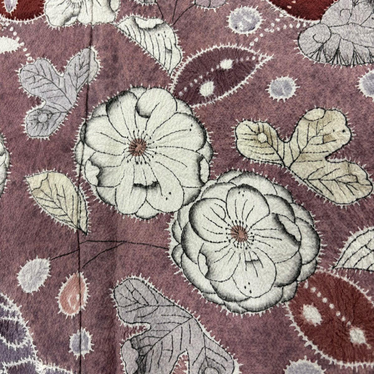 【庫存清倉】訪問服 身長152.5cm 袖長64cm M 雙層 辻花染 縮緬 小豆 純蠶絲 名品級