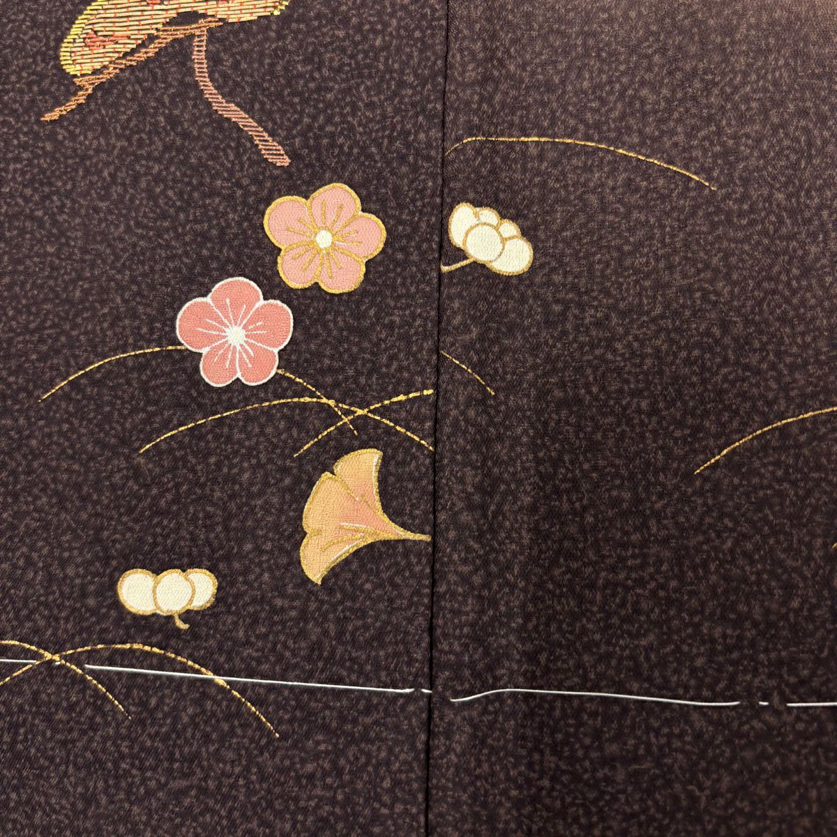 【庫存清倉】訪問服 身長158.5cm 袖長64cm M 雙層 紬織織 落款あり 笠松樹 吹寄 金銀彩 刺繡 焦茶 純蠶絲 名品級