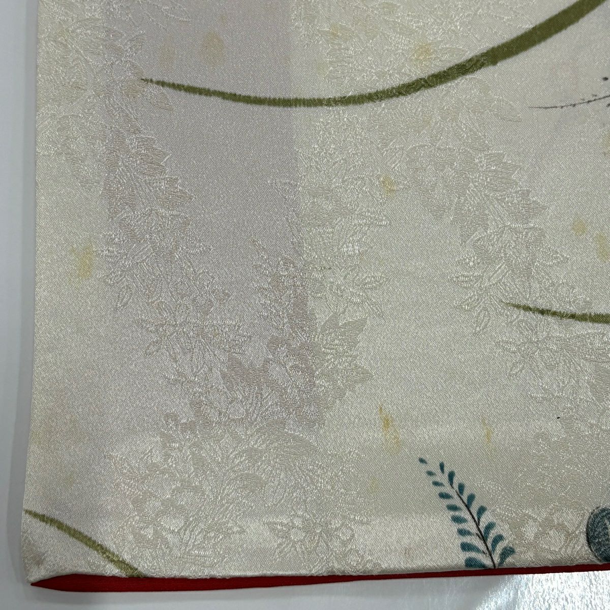 小紋 身長155cm 袖長63cm S 雙層 秋草 地紋 奶油色 純蠶絲 優品級