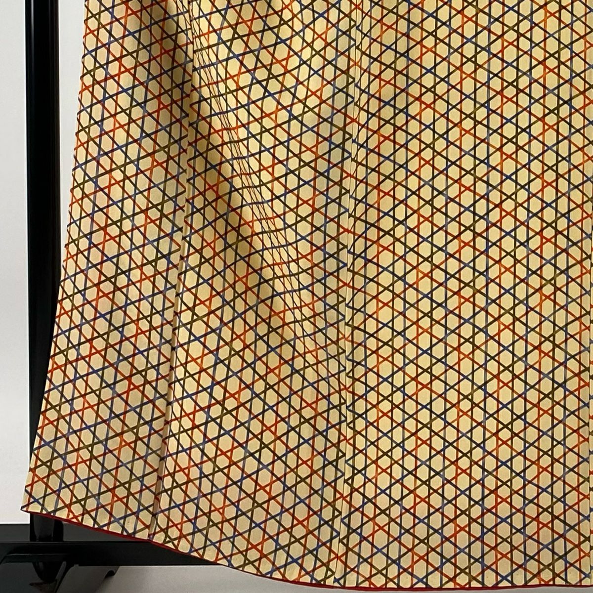 小紋 身長159cm 袖長64cm M 雙層 縱條紋 斜條紋 淺橙色 純蠶絲 美品 優品級