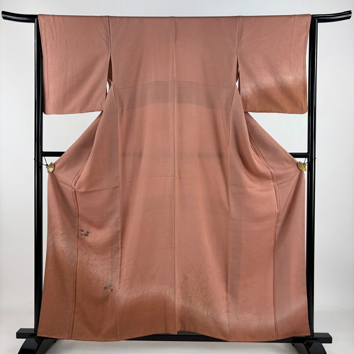 付下 身長156.5cm 袖長64.5cm M 雙層 萬壽菊花 萩 刺繡 金銀彩 粉米色 純蠶絲 美品 優品級