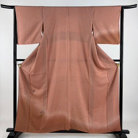 付下 身長156.5cm 袖長64.5cm M 雙層 萬壽菊花 萩 刺繡 金銀彩 粉米色 純蠶絲 美品 優品級