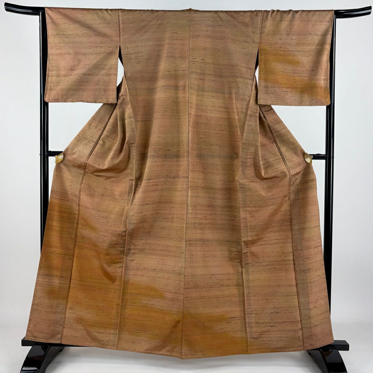 付下 身長161.5cm 袖長64cm M 單層 霞 茶 純蠶絲 美品 優品級 一つ紋