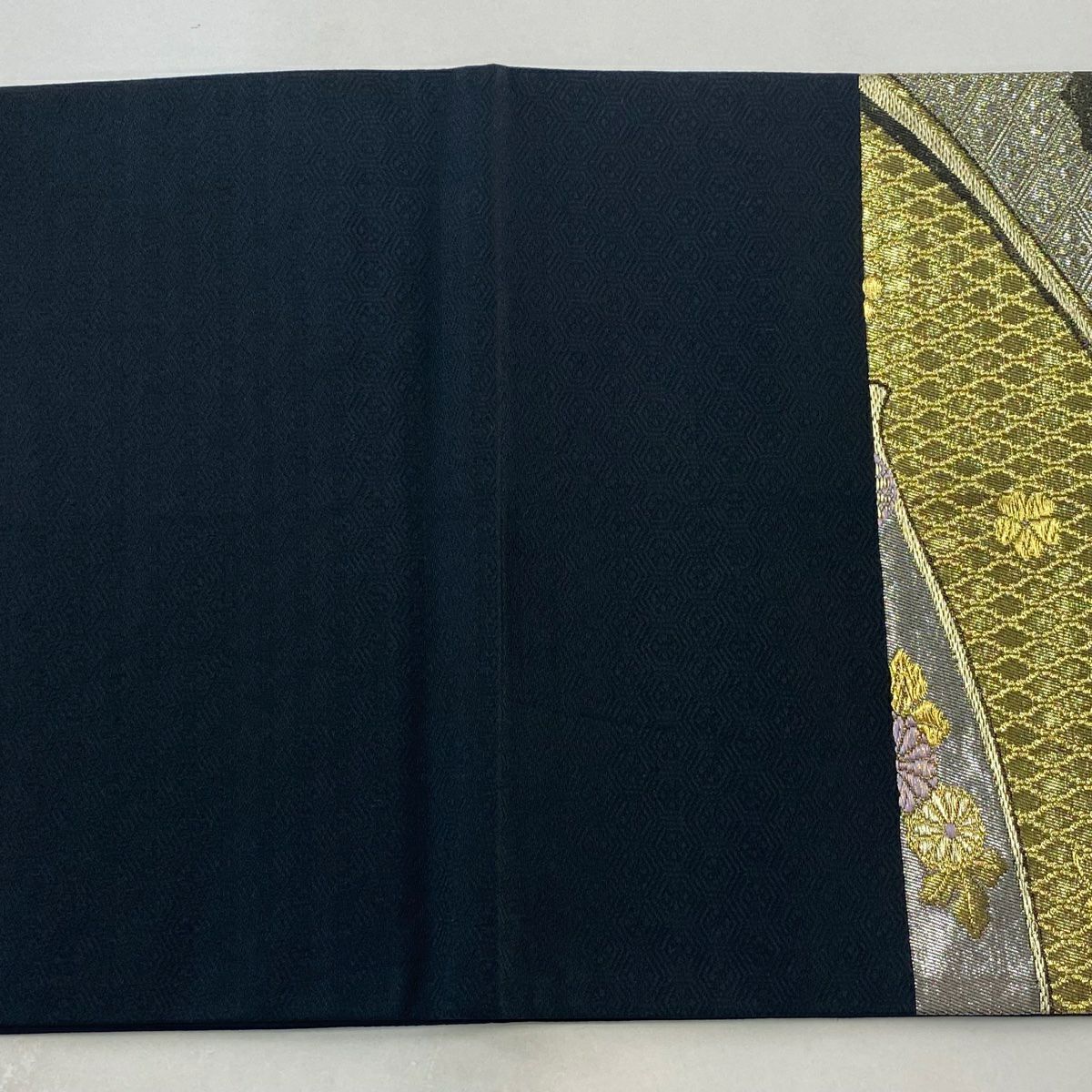 袋帶 美品 秀品級 蝶 松樹竹子梅花 金糸 金金箔 黑 六通 純蠶絲